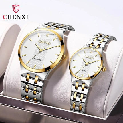 CHENXI 055B Couple Watches For Women And Men Stainless Steel Waterproof Quartz Wristwatches Fashion Luxury Clock Set Gifts