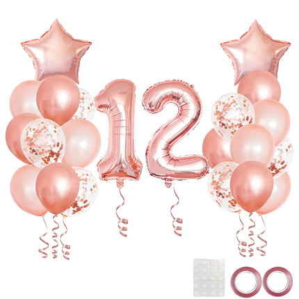 25pcs Rose Gold Mixed Balloons 21st 12th Birthday Party Decorations 21 12 Years Old Girl Woman Birthday Decor