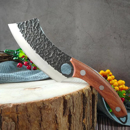 Hand Forged Kitchen Knives Cleaver Meat Chopping Vegetable Butcher Boning Knives Wood Handle Chef Slicing Knife with Finger Hole