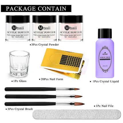 Nail Crystal Powder Kit Acrylic Liquid Set With Nail Brush Pink White Acrylics For Nails Extension Carving Professional Set