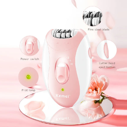 Kemei Women Epilator Electric Hair Removal Facial Body Lady Bikini Legs Arms Armpit Hair Remover Underarms Rechargeable