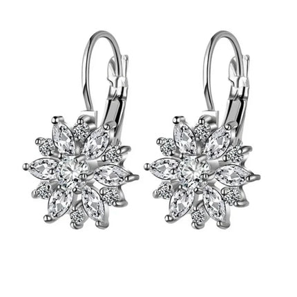 Crystal Blossom Drop Earrings - Elegant Tin Alloy Jewelry for Women and Girls