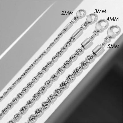 eManco 2/3/4/5MM Twisted Rope Chian Bracelet for Woman Man Hip Hop Punk Silver Color Stainless Steel Fashion Jewelry