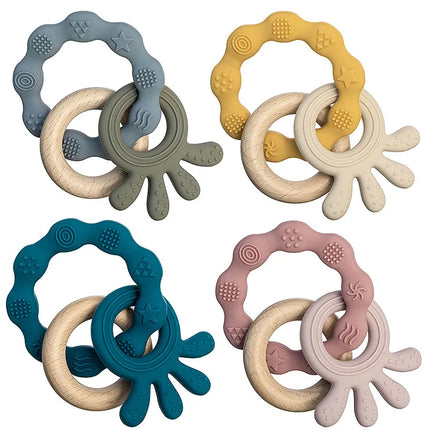 1pc Baby Teether Silicone Bracelet BPA Free Cute Animal Silicone Pendant Wood Ring Teething Rattle for Baby Accessories Toys