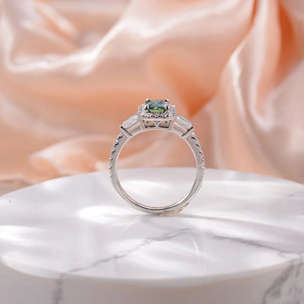 5*7mm Emerald-Cut Green Moissanite Solitaire Ring - Exquisite 18K Gold Plated, Elegant, 925 Silver Band