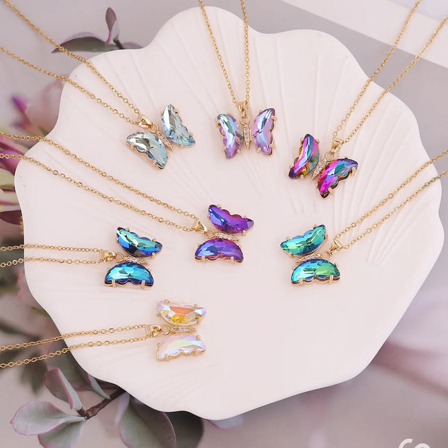 Female Bling Gradient Butterfly Pendant Necklace For Women 2023 Trending Gold Color O-Chain Y2K Sweet Choker Necklace Party Gift