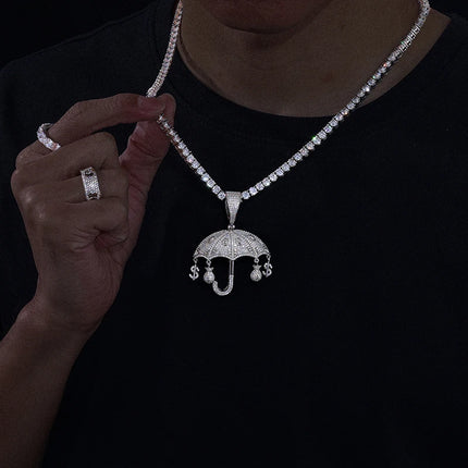 Moissanite Rich Dollar Money Bag Umbrella Pendant Necklace S925 Silver For Women Men Iced Out Hip Hop Jewelry Accessories Gifts