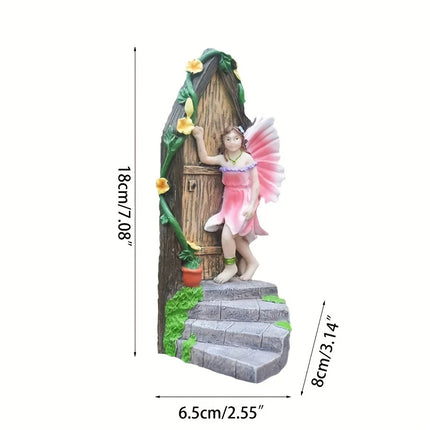 1pc garden decoration statue fairy door secret magic elf knocking fairy decorative ornaments