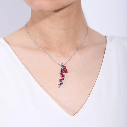 GEM'S BALLET Birthstone Handmade Boho Necklace Lab Created Ruby Gemstone Statement Pendant Necklace in Sterling Silver