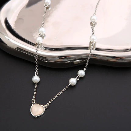 Y2K Crystal Pearl Heart Pendant Necklace Women Light Luxury Egirl Punk Grunge Clavicle Chain 2023 Fashion Jewelry Party Gifts