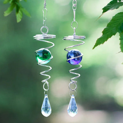 Rotating Spiral Tail Wind Spinner Chimes Crystal Glass Ball Pendant Pendulum Garden Nursery Window Hanging XMS Tree Decorations