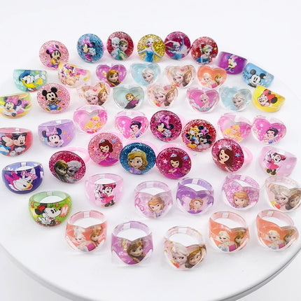 12pcs Disney Frozen Elsa Anna Princess Ring Acrylic Minnie Mouse Unicorn Kids Finger Rings Girls Gifts Birthday Party Supplies