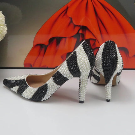 zebra Pearl Bridals Wedding shoes Female Evening Party shoes High Pumps Thin Heel Pointed Toe High Shoes For Woman Shallow