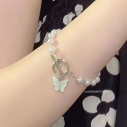 2024 Fashion Butterfly Pearl Pendant Bracelet Ladies Girl Trend Charm Bracelet Festive Birthday Friendship Jewelry