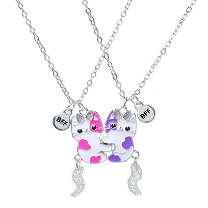 2Pcs/set Cute Cartoon Cat Shape Pendant Chain Best Friends Necklace BFF Friendship Children's Jewelry Gift for Girls