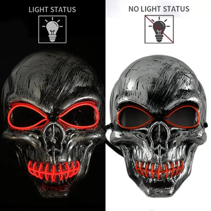 LED Halloween Skull Mask Party Supply Horror Skeleton Head Flashing in The Dark Night Scary Mask Halloween Shock Face for Adult