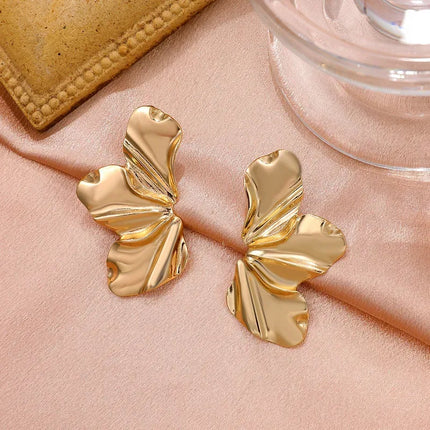 Petal Punk Geometric Stud Earrings - Classic Zinc Alloy Ear Jewelry with Push-back for Women's Fashion