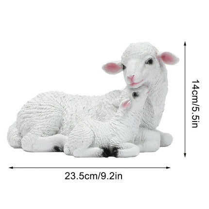 2 pcs Resin Figurine Lamb Ornament Decor for Garden Farmyard Artificial Lamb Mother Baby Sheep Outdoor Sculptures for Garden