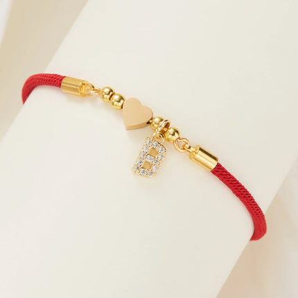 New Stainless Steel Gold Color Heart A-Z Initial Letter Bracelet Men Luck Red Rope Charm Bracelet For Women Men Jewelry Gift