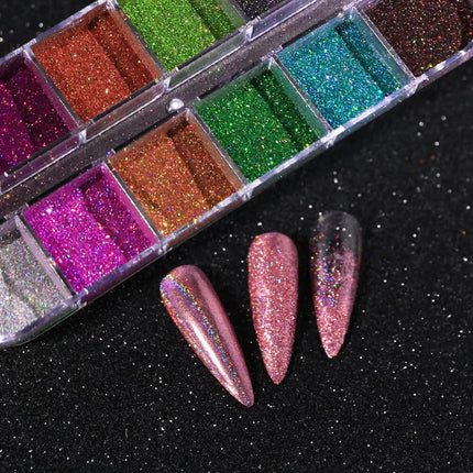 Holographic Powder Set Holo Silver Rub Dust Black Pink Chrome Nail Glitter Powder Laser Pigment For Nail DIY Manicure