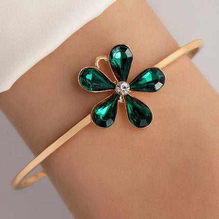 Tocona New Flower Inlaid Brick Open Bangle for Women's Vintage Green Stone Single Bracelet Party Jewelry Accessories брасле23692