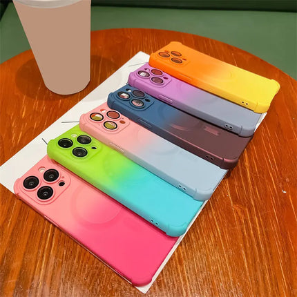 Gradient Magnetic Wireless Charging Phone Case For iPhone 14 13 11 15 Pro Max 14 Plus 11 Shockproof Camera Protection Soft Cover