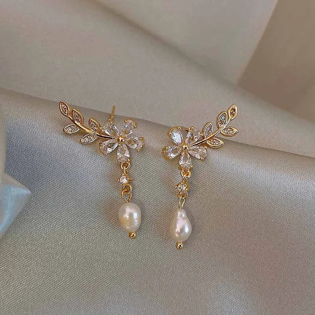 Exquisite Leaves Crystal Flower Stud Earrings For Women AAA Zircon Rose Butterfly Tassel Earring Bride Wedding Party Jewelry