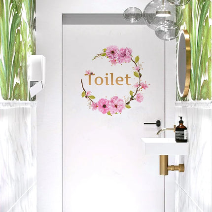 Flower Toilet Door Wall Stickers For Public Place Home Decor Bathroom WC Entrance Sign Decals Vinyl Art