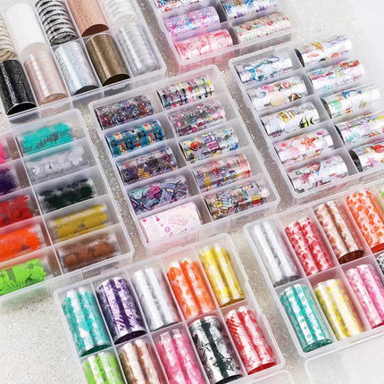 1box Luxury Design Nail Foils for Transfer Paper Stickers Sliders Adhesive Nails Wraps DIY Water Marble Nail Art Decorations