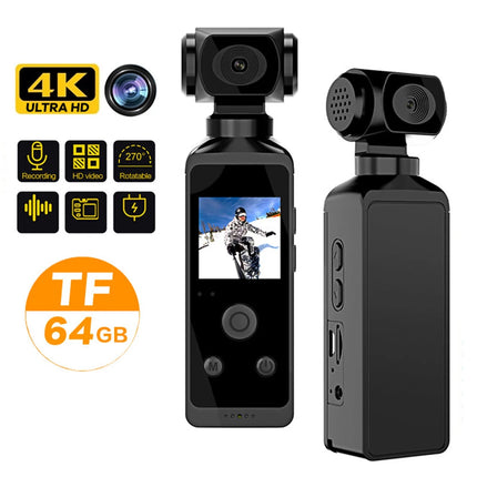 4K Ultra HD Pocket Action Camera 270° Rotatable Vlog Wifi Mini Sports Cam Waterproof Case Helmet Travel Bicycle Driver Recorder