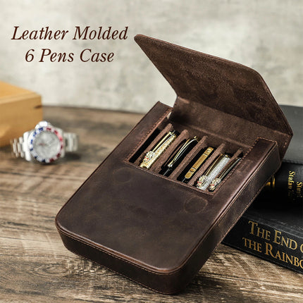 Genuine Leather 6 Slots Hard Fountain Pen Case Stationery Storage Box Organizer school office supplies Exquisite students Gift