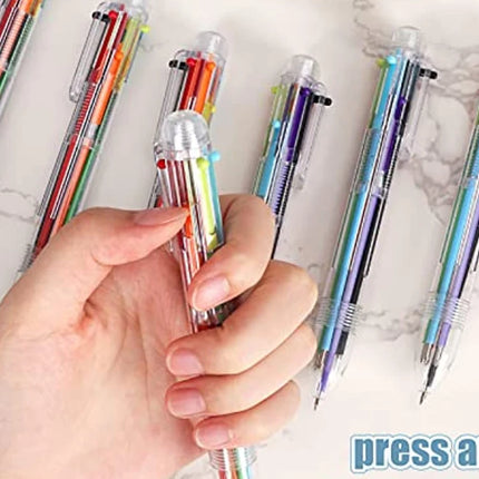 50 Pcs Multicolor Retractable Ballpoint Pens Kids 6-in-1 Transparent Barrel Ballpoint Pen 6-Color 0.5mm Office School Supplies