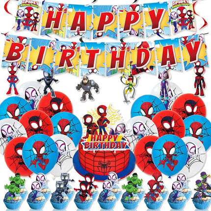 New SpiderMan Theme Birthday Party Decoration Marvel's Spidey And His Amazing Friends Aluminum Foil Balloon Disposable Tableware