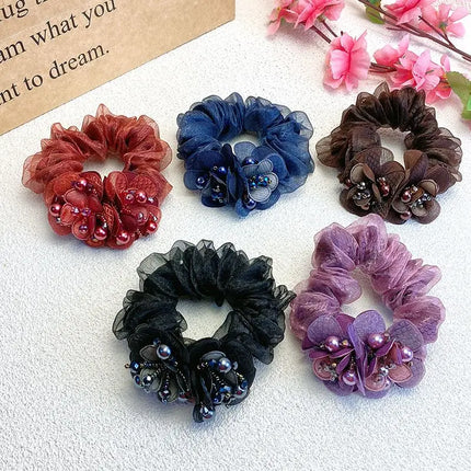 Bow Hair Fantaisie Tie  Elastic Hair Bands  Yarn Silk Flower  Headdress Elastique Cheveux Fille for Hair Accessories Woman