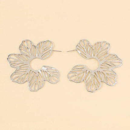 Creative Hollow Big Flower Leaf Metal Drop Earrings For Women New Exaggerated Temperament Gold Color Personality Jewelry