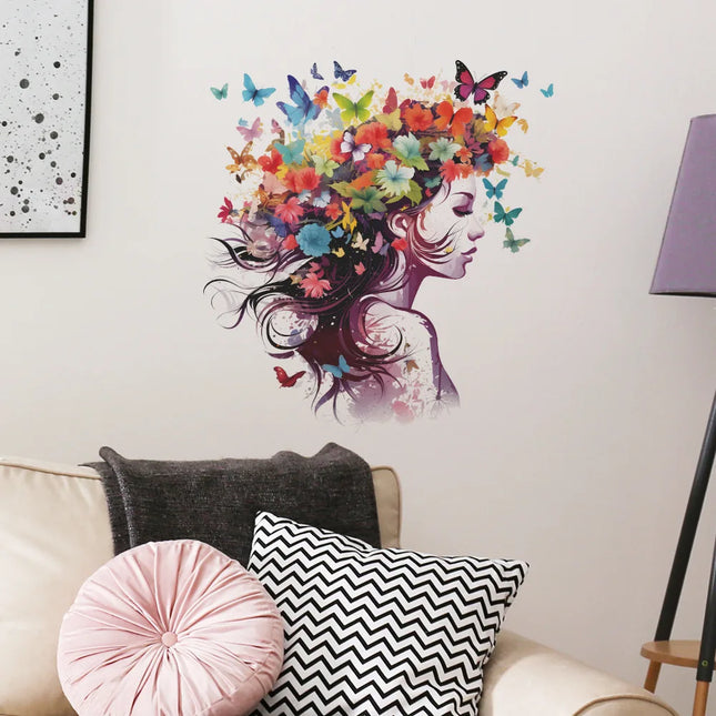 1pcs Painted Flowers Butterfly Beauty Home Bedroom Living Room Background Decoration Wall Paste Self-Adhesive