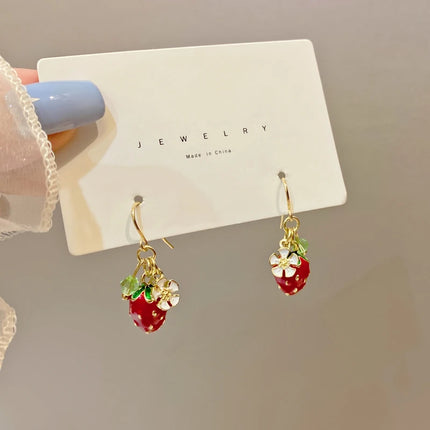 Sweet Strawberry Drop Earrings - Trendy Korean Style Fashion Jewelry for Women - Wholesale Deal