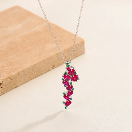 GEM'S BALLET Birthstone Handmade Boho Necklace Lab Created Ruby Gemstone Statement Pendant Necklace in Sterling Silver