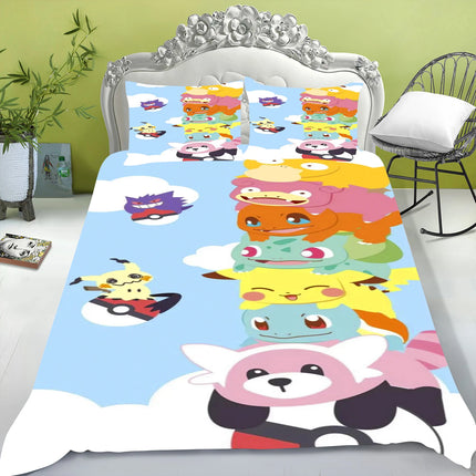 Electric Mouse Cartoon Pikachu Duvet Cover Home Blue Printed Pillowcase Set Adult Bedroom Children Comforter Bedding