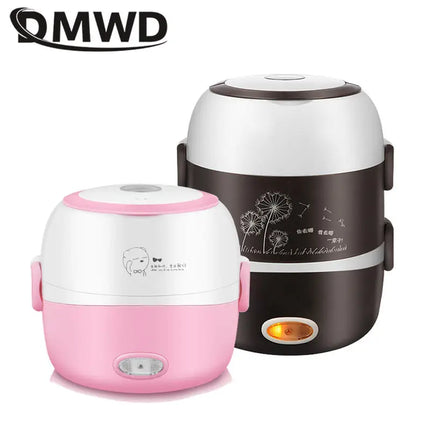 DMWD Electric Mini rice cooker 2/3 layers stainless steel liner portable egg boiler steamer food warmer lunch box multicooker 2L