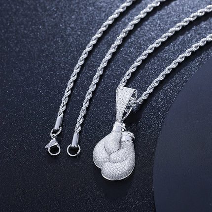 Luxury Moissanite Boxing Gloves Pendant Necklace 925 Sterling Silver Iced Out Full Moissanite Diamond Men's Hip Hop Rock Jewelry