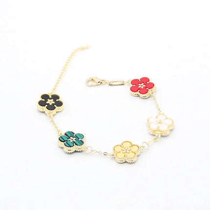 Korean New Sweet Five Leaves Flower Bracelets For Women Double Sided Flowers Metal Bracelet Bride Wedding Party Charm Jewelry