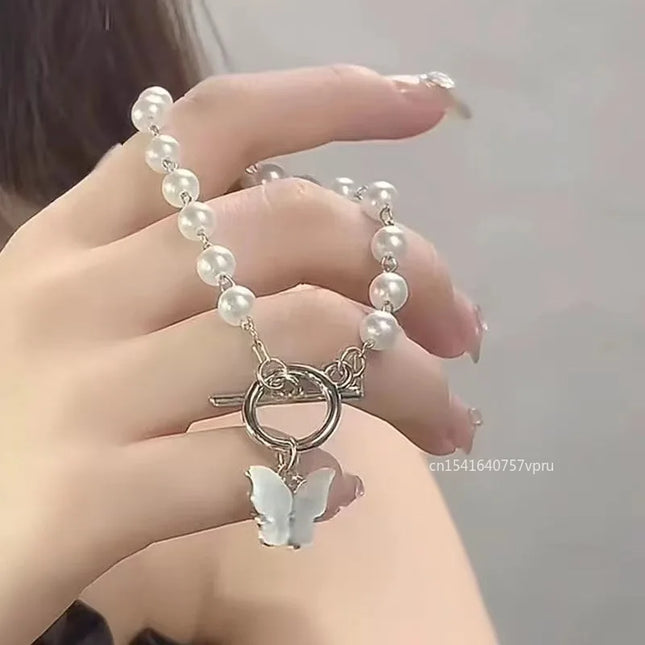 2024 Fashion Butterfly Pearl Pendant Bracelet Ladies Girl Trend Charm Bracelet Festive Birthday Friendship Jewelry