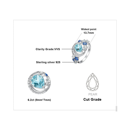 JewelryPalace New Arrival Moon Star 6.8ct Genuine Sky Blue Topaz Created Sapphire 925 Sterling Silver Statement Ring for Woman