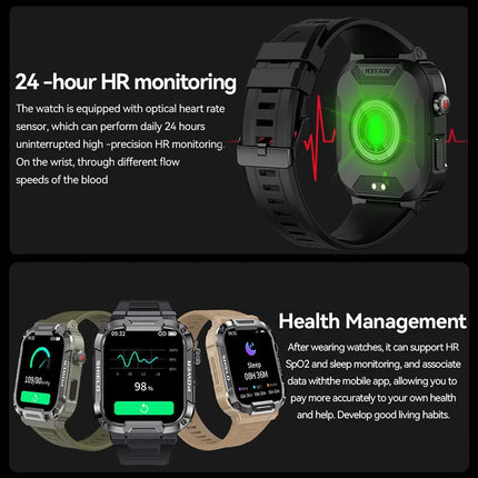 1.85 Outdoor Military Smart Watch Men Bluetooth Call Smartwatch For Huawei xiaomi IP68 Waterproof Sports Fitness Watch 2024 New