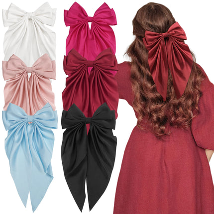 Elegant Large Bow Ribbon Hair Clip for Women Fashion Simple Solid Satin Spring Clip Ponytail Bow Hairpin Girls Hair Accessories