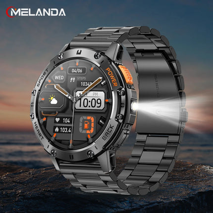 MELANDA 1.43Inch AMOLED Screen Bluetooth Call Flashlight 530mAh Outdoor Smart Watch Sports Health Monitoring For Android IOS K65