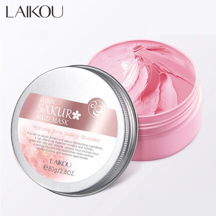 LAIKOU Japan Sakura Clay Mask Deep Cleansing Brightening Repair Skin Mud Korean Face Mask Oil Control Shrink Pores Skin Care 80g