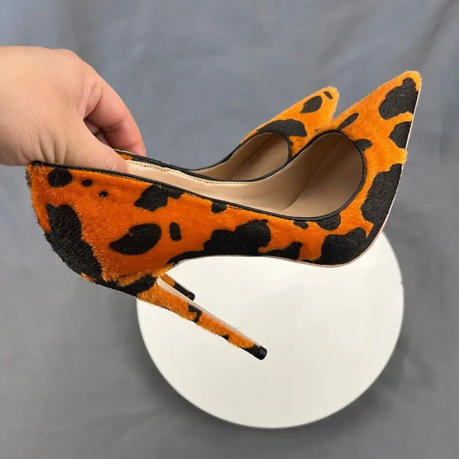 Street Style Leopard Suede Women Pumps Thin High Heel Pumps Sexy Pointed Toe 8cm 10cm 12cm Comfortable Party Shoes