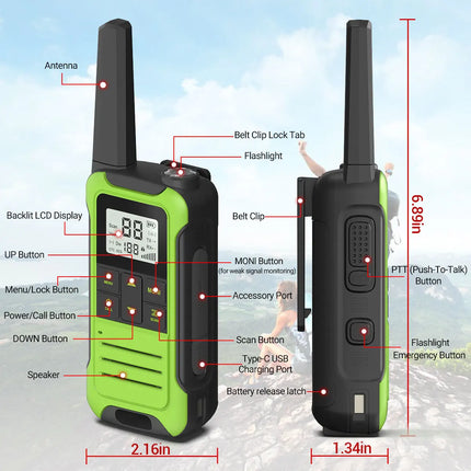 2pcs Baofeng F22 Mini Walkie Talkie PMR FRS Long Range Rechargable Portable Kids Two Way Radio Type-C Charger for Camping Trip